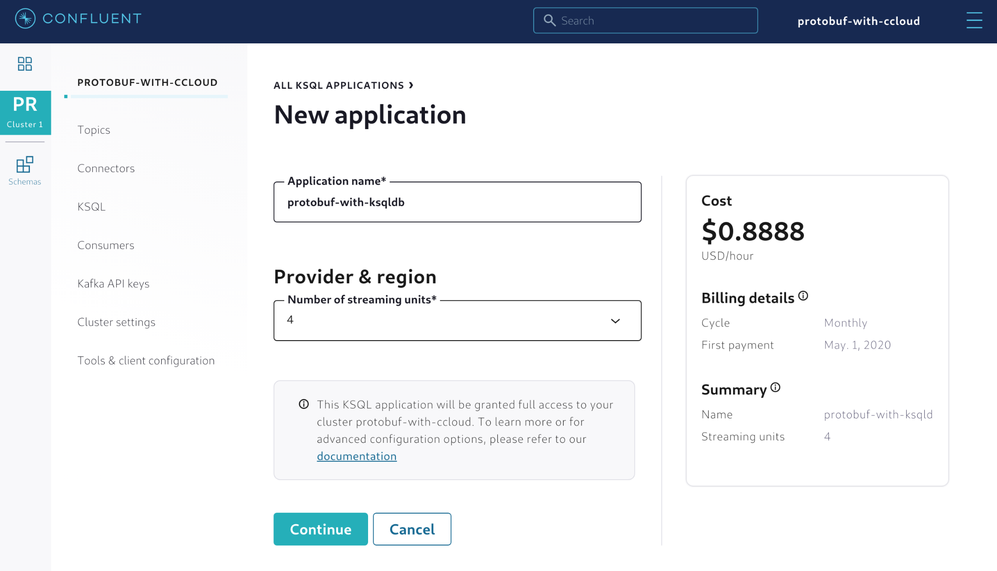Creating a new ksqlDB application in Confluent Cloud