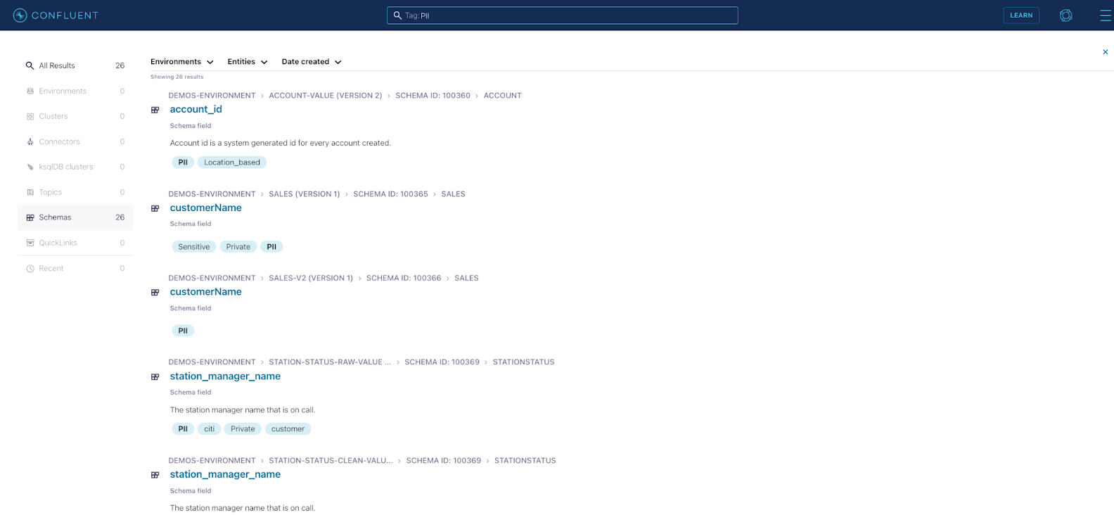 Searching for schema fields via the Confluent Cloud UI